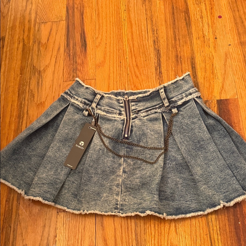 Nordstrom Blue Denim Mini Skirt with Chain Accent